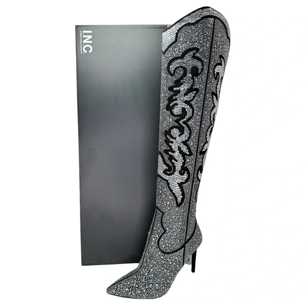INC Iresa4 Rhinestone Crusted Western Style OTK Heeled Womens Boots Size 6M